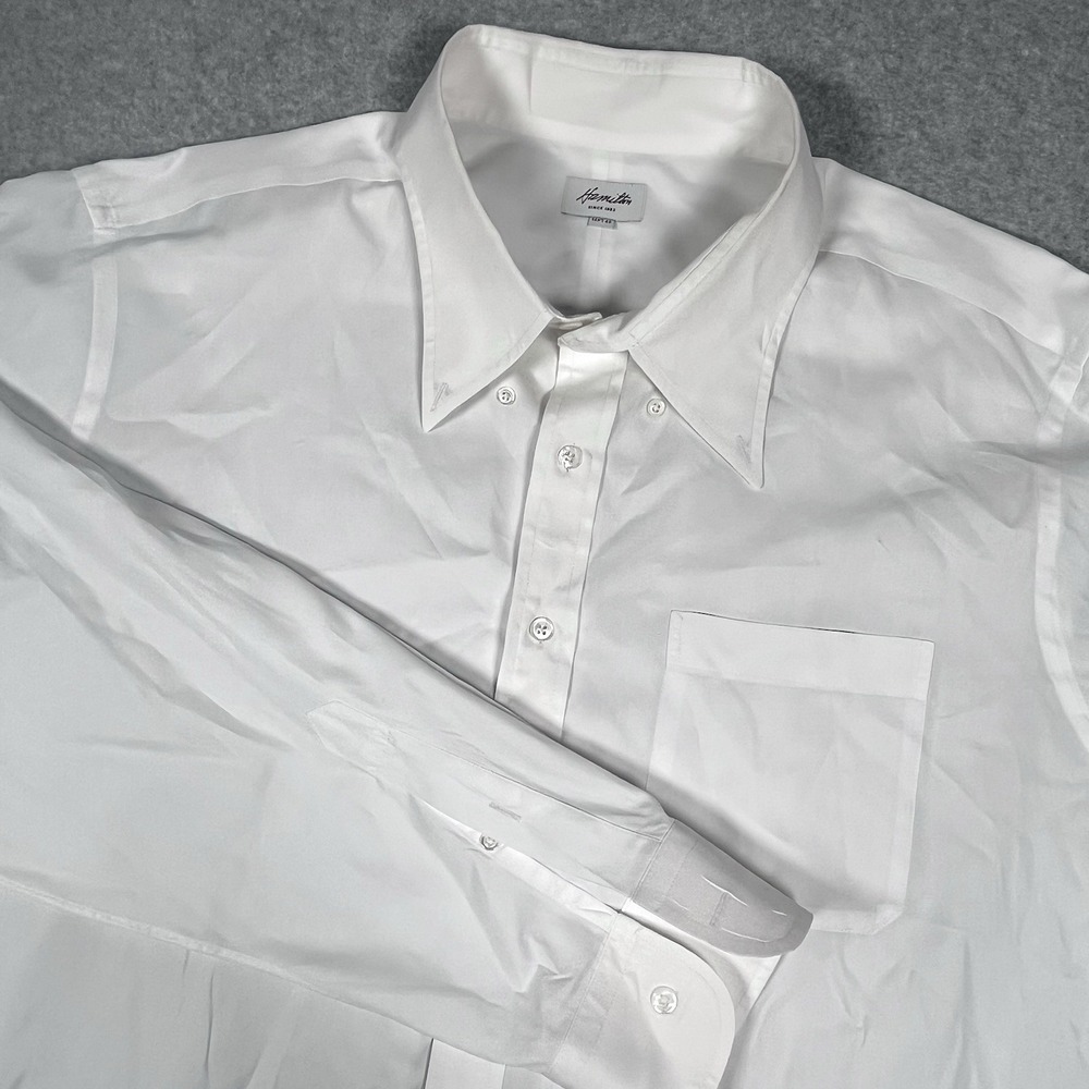 Hamilton Mens L Dress Shirt White Cotton Twill Mother of Pearl Buttons